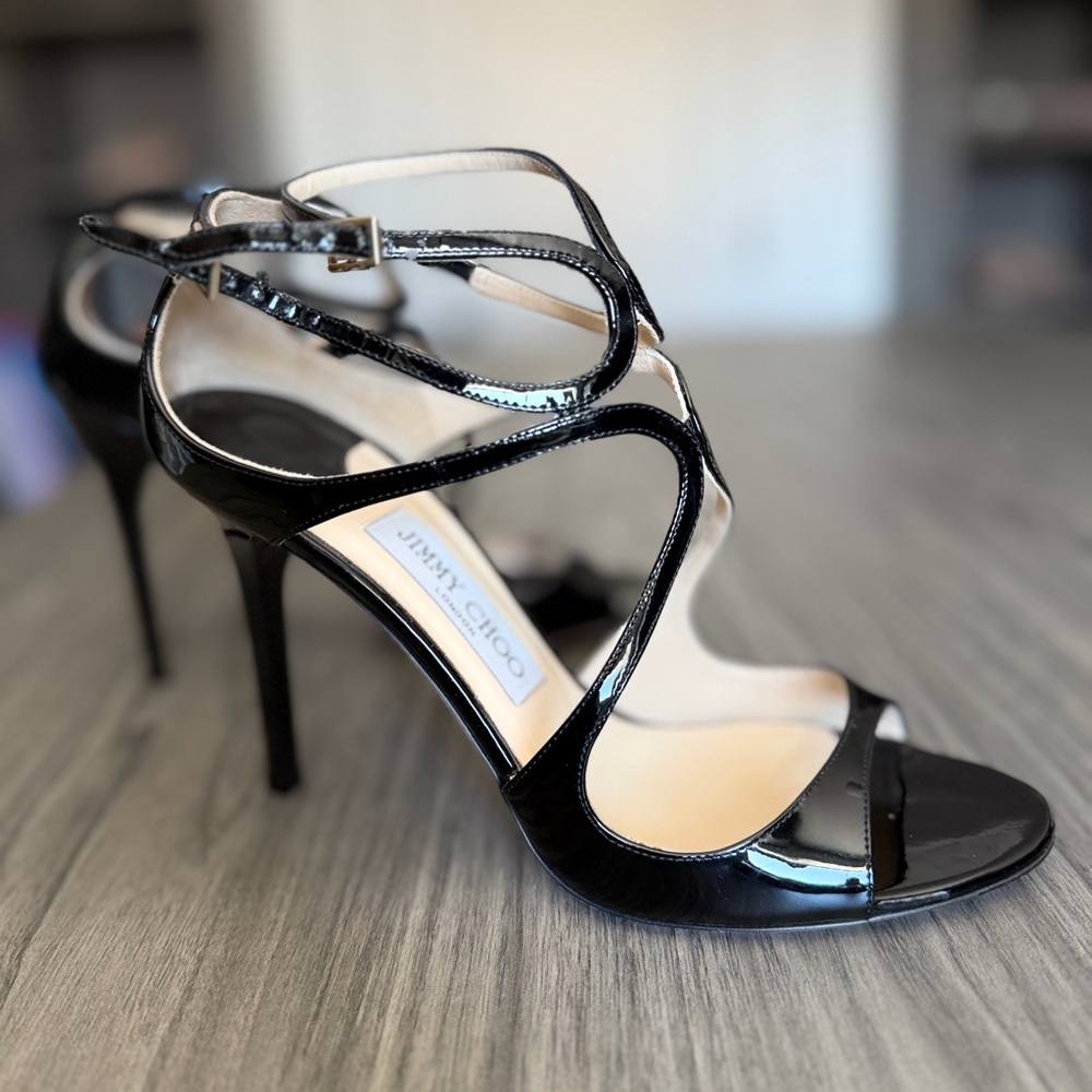 Jimmy Choo Glossy Black Strappy Heels